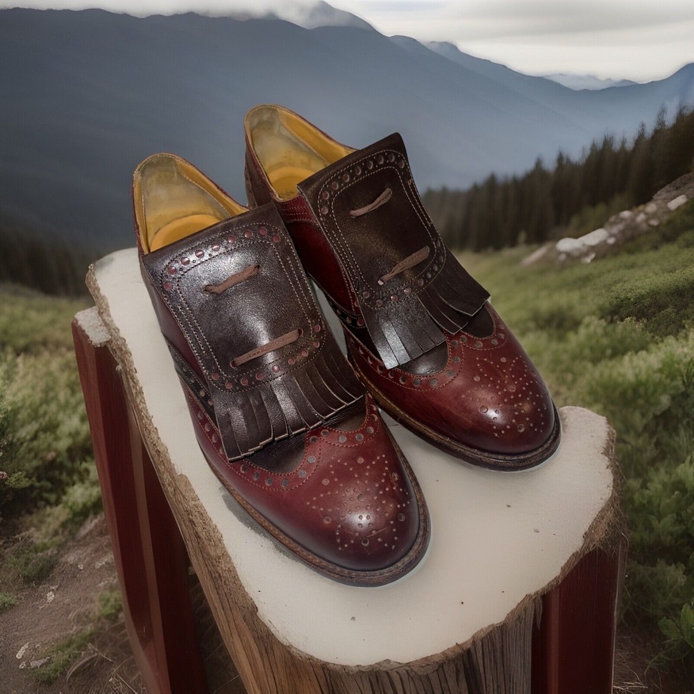 $1,150.00 George Esquivel Vanas Burgundy/Brown leather lace up oxfords Size 10